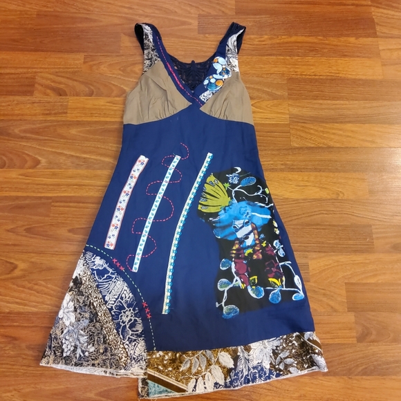 Toi Et Moi Floral Multicolor Print Crochet Embroidered Sleeveless Sheath Dress L - Picture 11 of 12